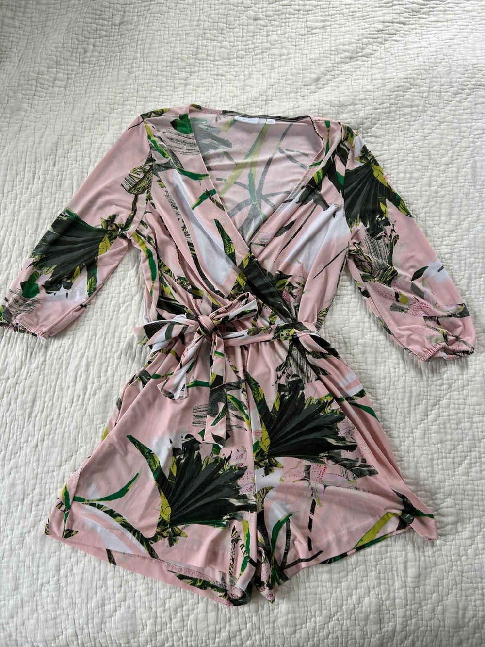New York & Co Tropical Wrap One-Piece Romper